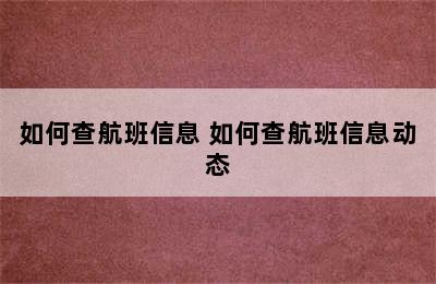 如何查航班信息 如何查航班信息动态